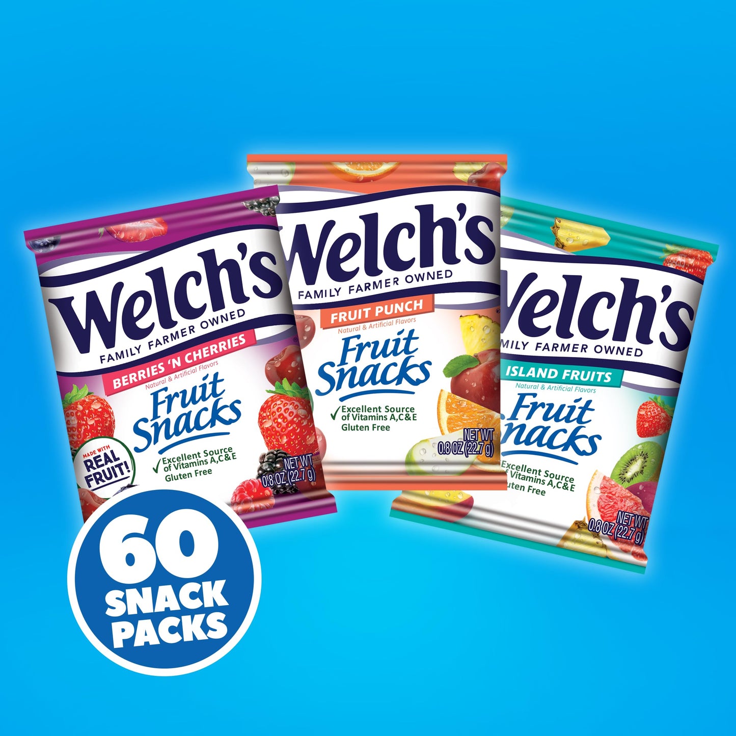 Welchs Fruit Snacks, Fruit Punch & Island Fruits & Berries N Cherries Snack Box, Stocking Stuffers, Gluten Free, 0.8oz Snack P