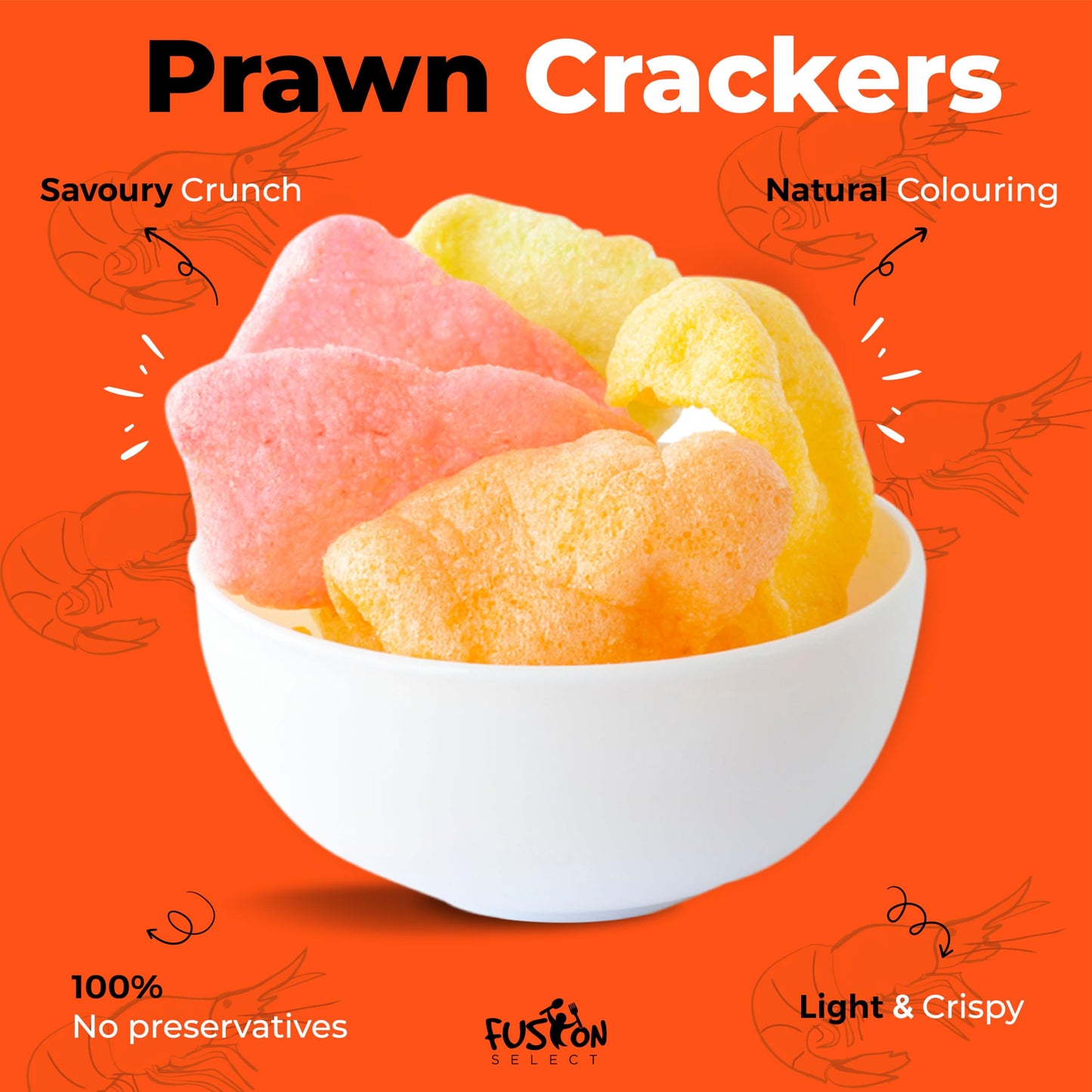 Fusion Select 2 Pk Uncooked Prawn Crackers - Multi-Colored Shrimp Chips For Sharing, Serving Snack Platters At Parties - Dehydra