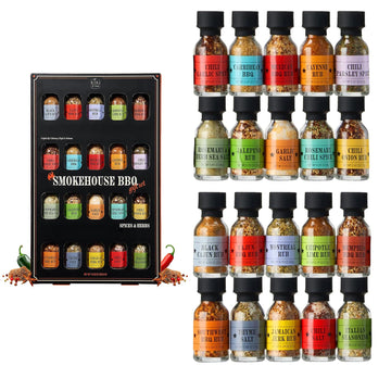 Kiri & Sons Smokehouse BBQ Gourmet Grilling Spice Set | 20-Set | Fathers Day Gift | Glass Bottle Seasonings, Grill Flavors Inclu