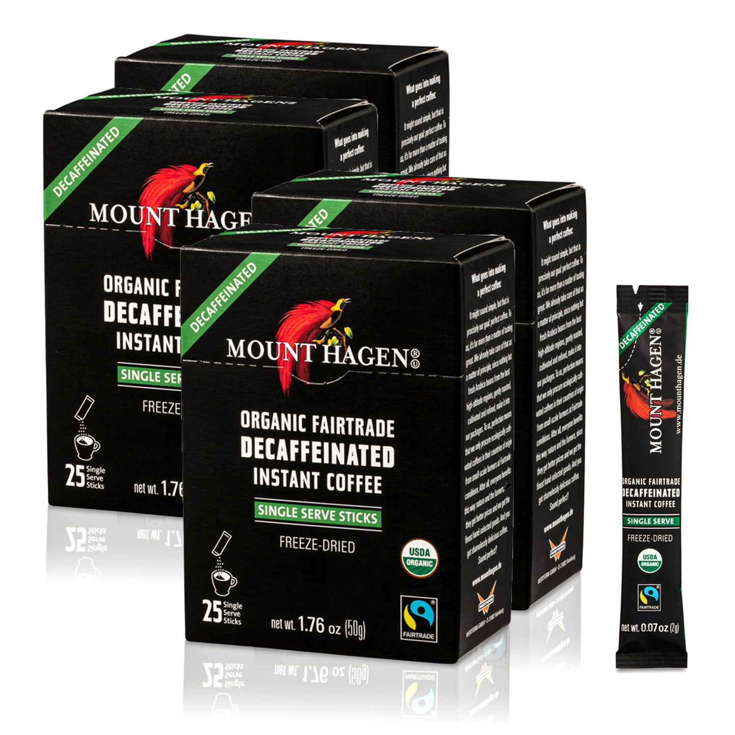 Mount Hagen Instant Decaf Coffee Packets - Organic Medium Roast, 25 Count (Pack of 4), Fair-Trade, Eco-friendly