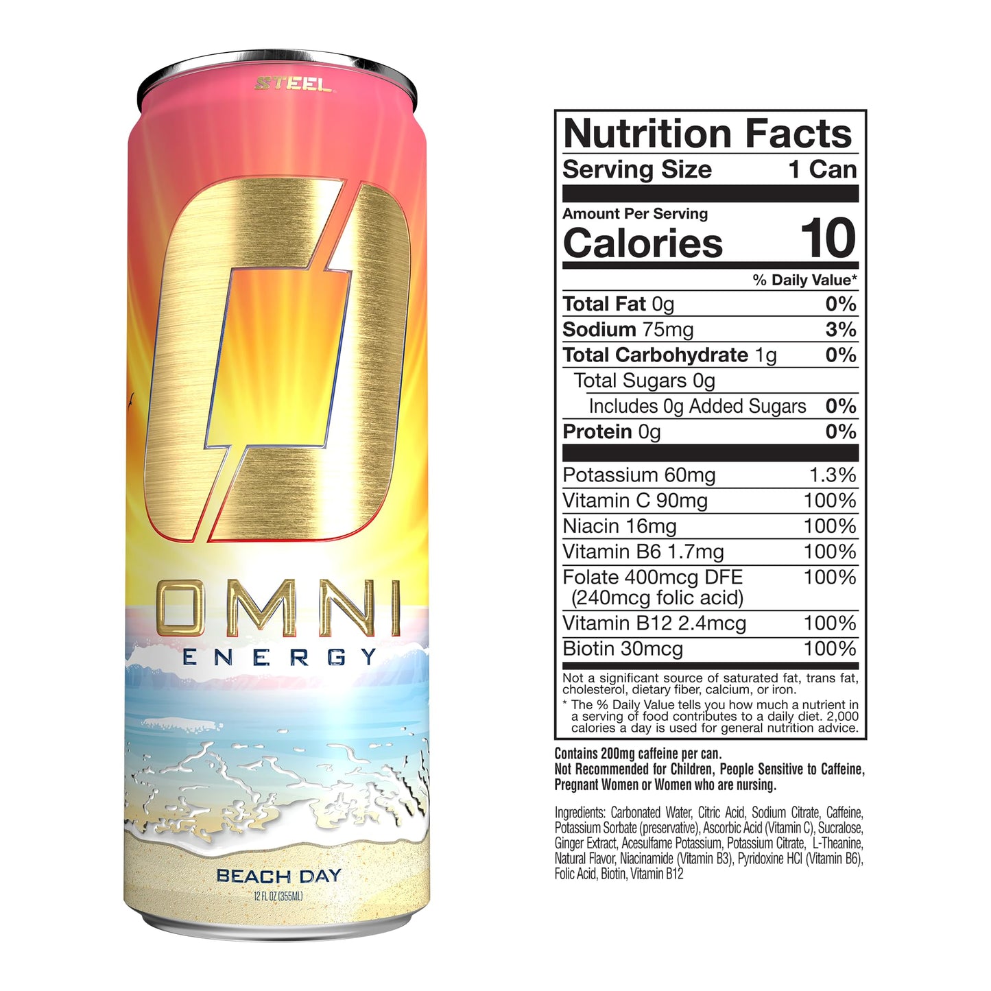 Steel dietary products OMNI Energy Drink Variety Pack of 3 | 200mg Caffeine, B Vitamins | Sugar-Free, Low Calorie, 12 Oz