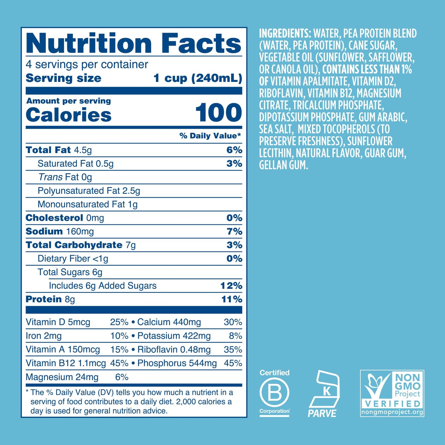 Ripple Original Plant Based Milk | 8g of Quality Sourced Pea Protein, Calcium Rich | Shelf Stable | Vegan & Non GMO Certified |