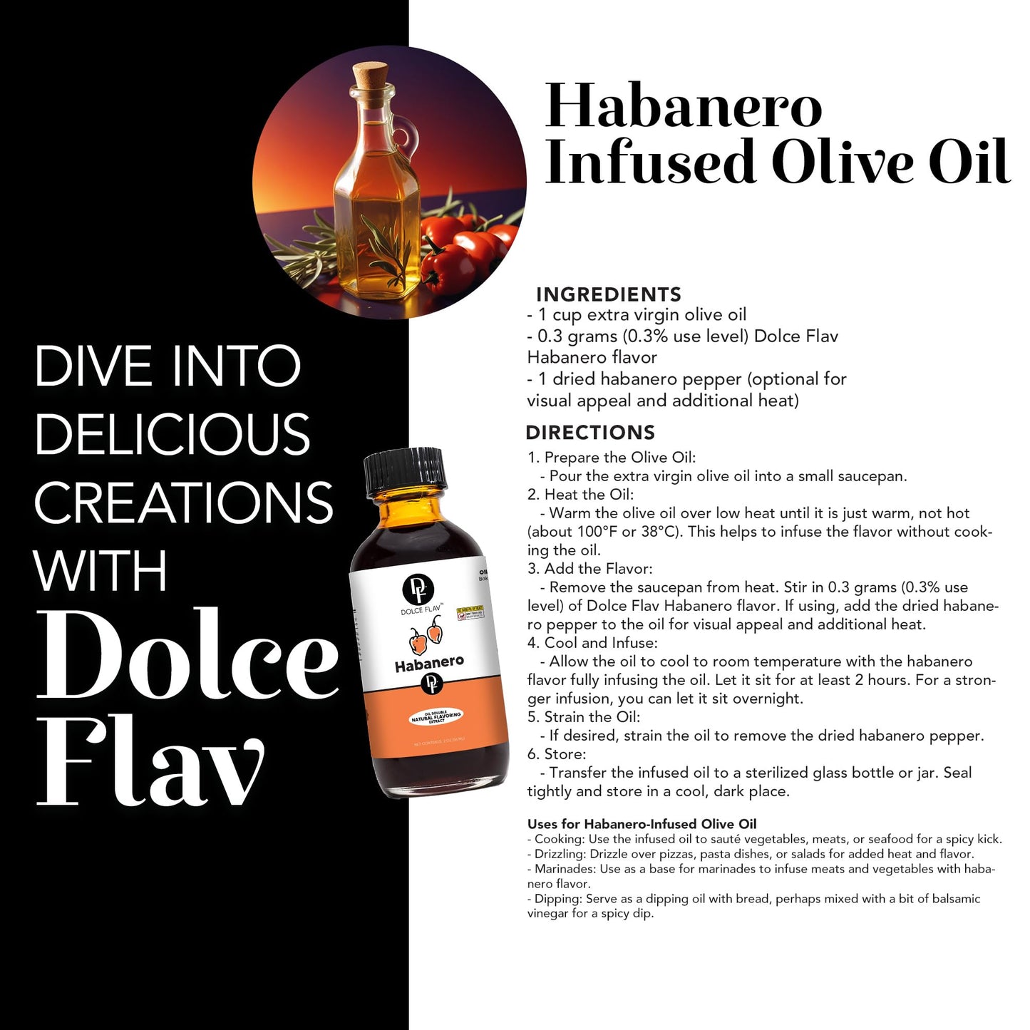 Dolce Flav Habanero Extract, Oil-Soluble, Sugar-Free, 8 oz - Concentrated Flavoring for Savory Dishes and Sauces