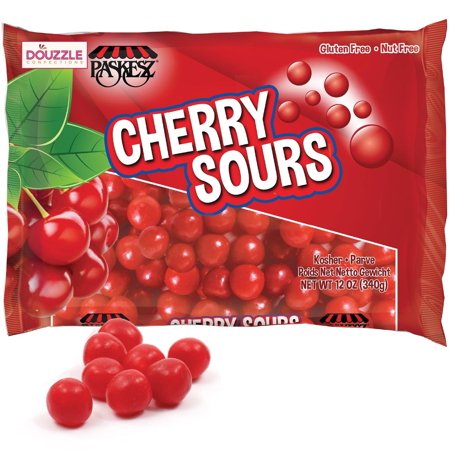 DOUzzle Back To School Cherry Sours Red Candy Balls, Chewy Candies (12oz, 1 Pack) Party Favor, Goodie Bag & Pinata Filler - Glut