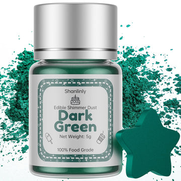 Shanlinly Dark Green Edible Luster Dust - 5 Grams Food Grade Cake Dust Shimmer Powdered, Edible Metallic Powder Food Coloring fo