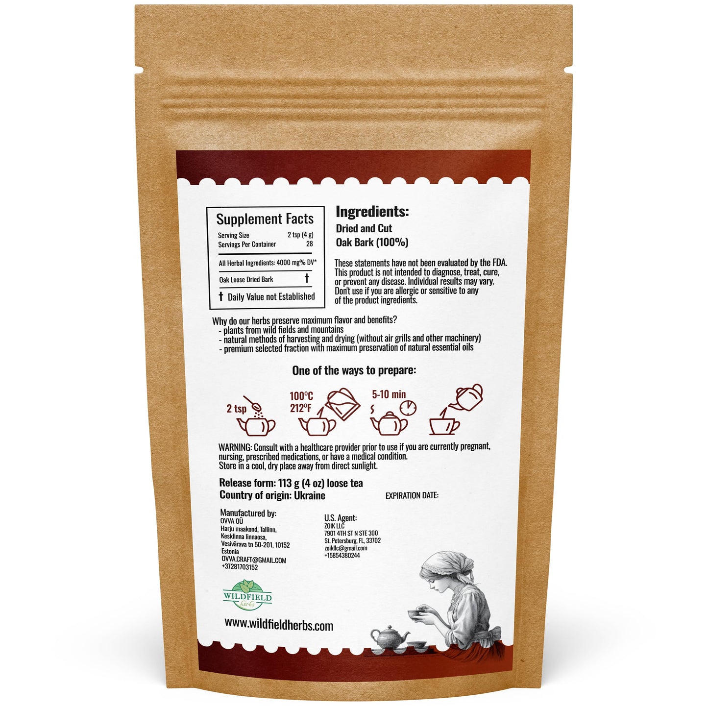 4 Oz. Oak Bark Tea Tree Bark Herbs Ascara (Cortex Quercus) - 113G Herb Tea Corteza De Roble