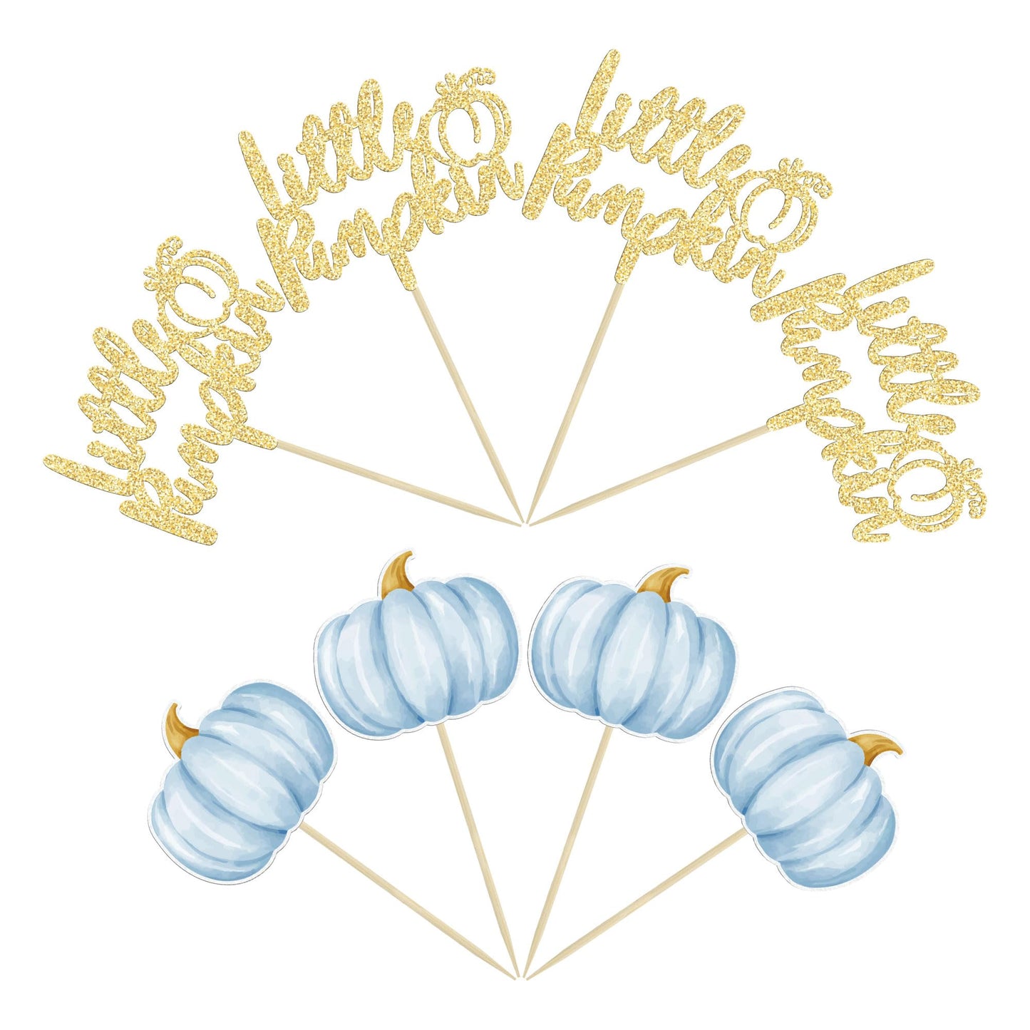 Gyufise 24Pcs Little Pumpkin Cupcake Toppers Blue Pumpkin Cake Toppers Gender Reveal Cake Decorations For Thanksgiving Birthday