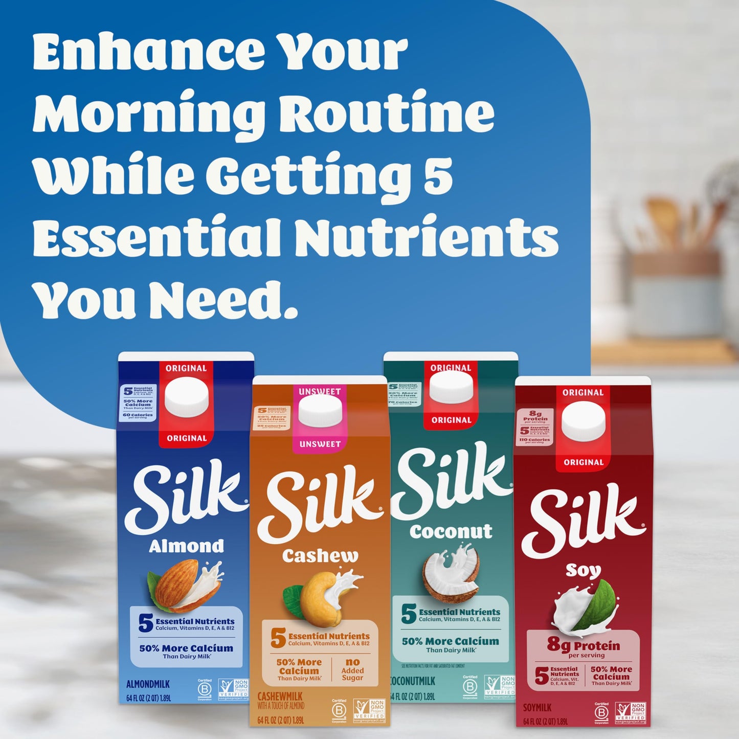 Silk Almond Milk, Unsweet Vanilla, Dairy Free, Gluten Free, Seriously Creamy Vegan Milk with 50% More Calcium than Dairy Milk, 6