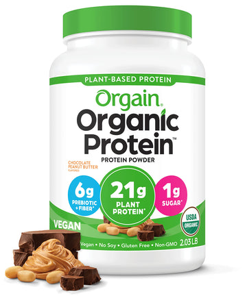 Orgain Organic Vegan Protein Powder, Chocolate Peanut Butter - 21G Plant Protein, 6G Prebiotic Fiber, Low Net Carb, No Lactose I