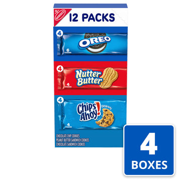 Nabisco Cookies Variety Pack, OREO, Nutter Butter, CHIPS AHOY!, 48 Snack Packs (4 Cookies Per Pack, 4 Boxes)