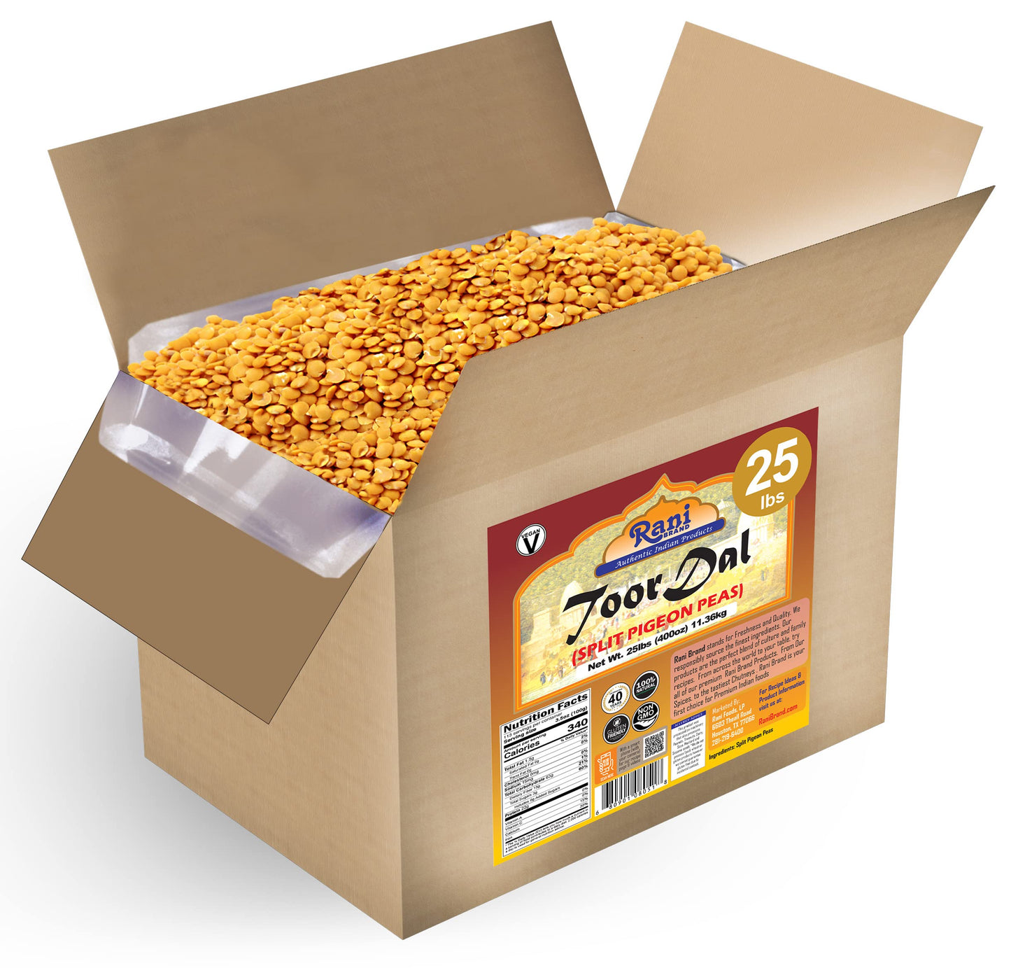 Rani Toor Dal (Split Pigeon Peas) 400oz (25lbs) 11.36kg Bulk Box ~ All Natural | Gluten Friendly | NON-GMO | Vegan | Indian Orig