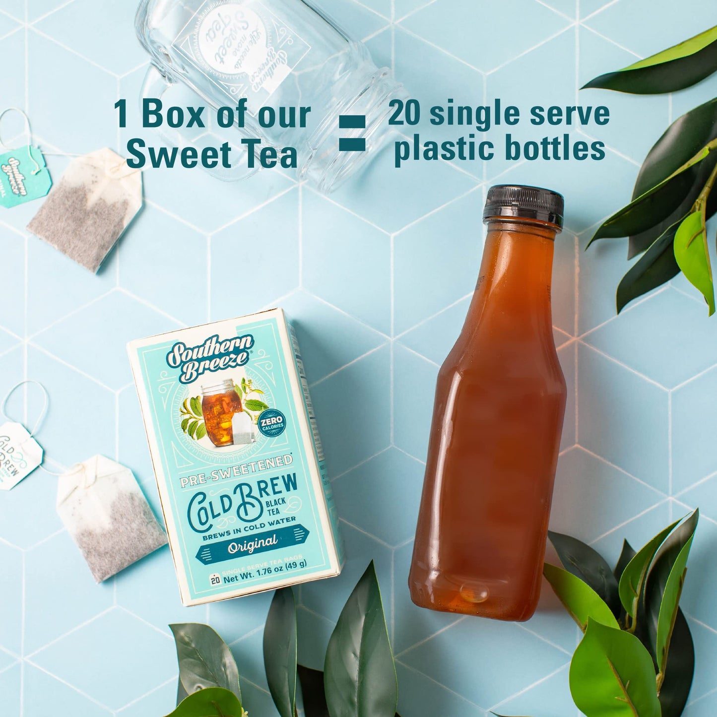 Southern Breeze Sweet Tea Cold Brew, Raspberry Flavor, Zero Carbs, 20 Individually Wrapped Tea Bags