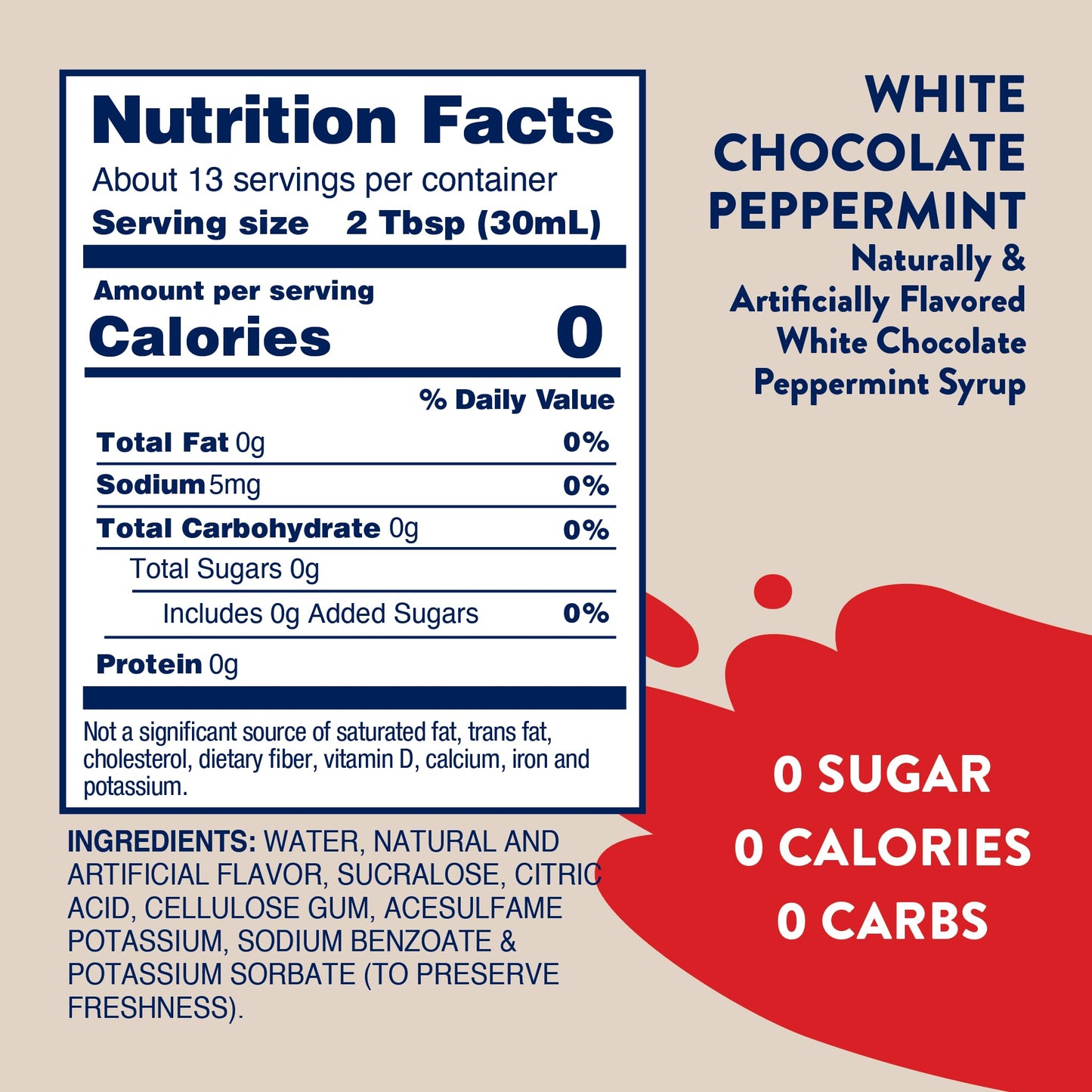 Jordans Skinny Syrups White Chocolate Peppermint Flavor Drink Mix, Sugar Free, Keto Friendly, 25.4 Fl Oz, Pack of 1