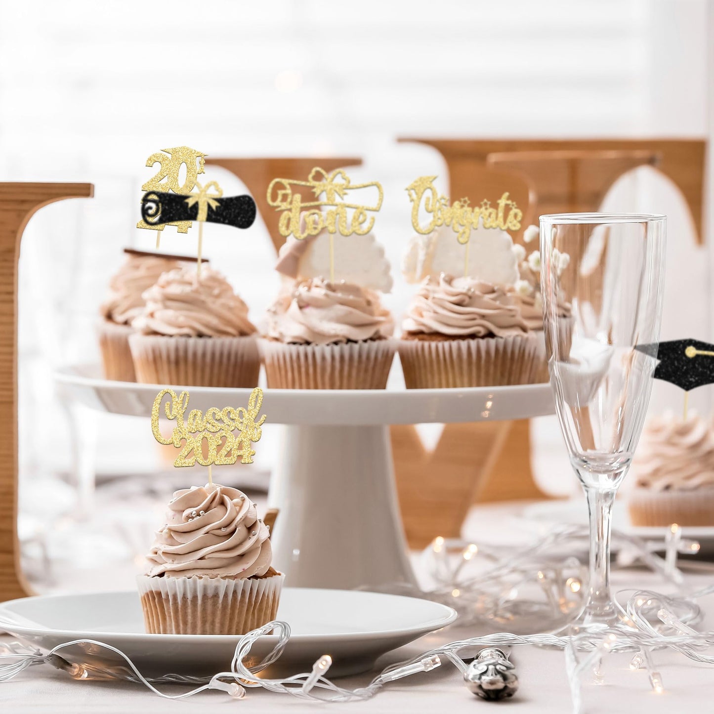 Graduation Cupcake Toppers 2024 Gold Glitter Class Of 2024 Cupcake Toppers Supplies 2024 Congrats Grad Cap Diploma Cupcake Picks