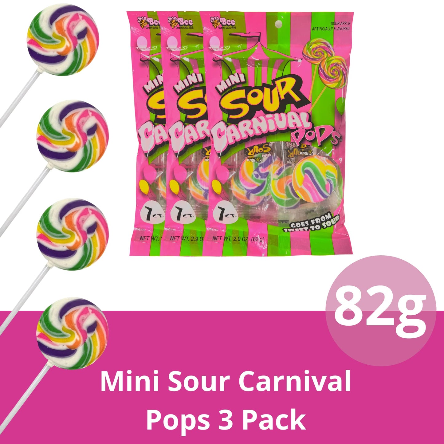 Mini Carnival Lollipop Packs, Shareable Individually Wrapped Traditional Multi Colored Swirl Pops, 7 Lollipops Per Bag, 3 Pack (