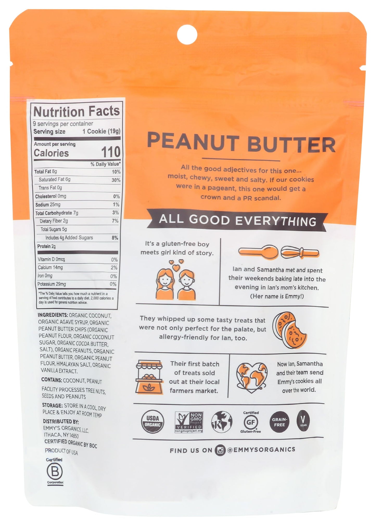 EMMYS Organic Peanut Butter Coconut Cookie, 6 OZ