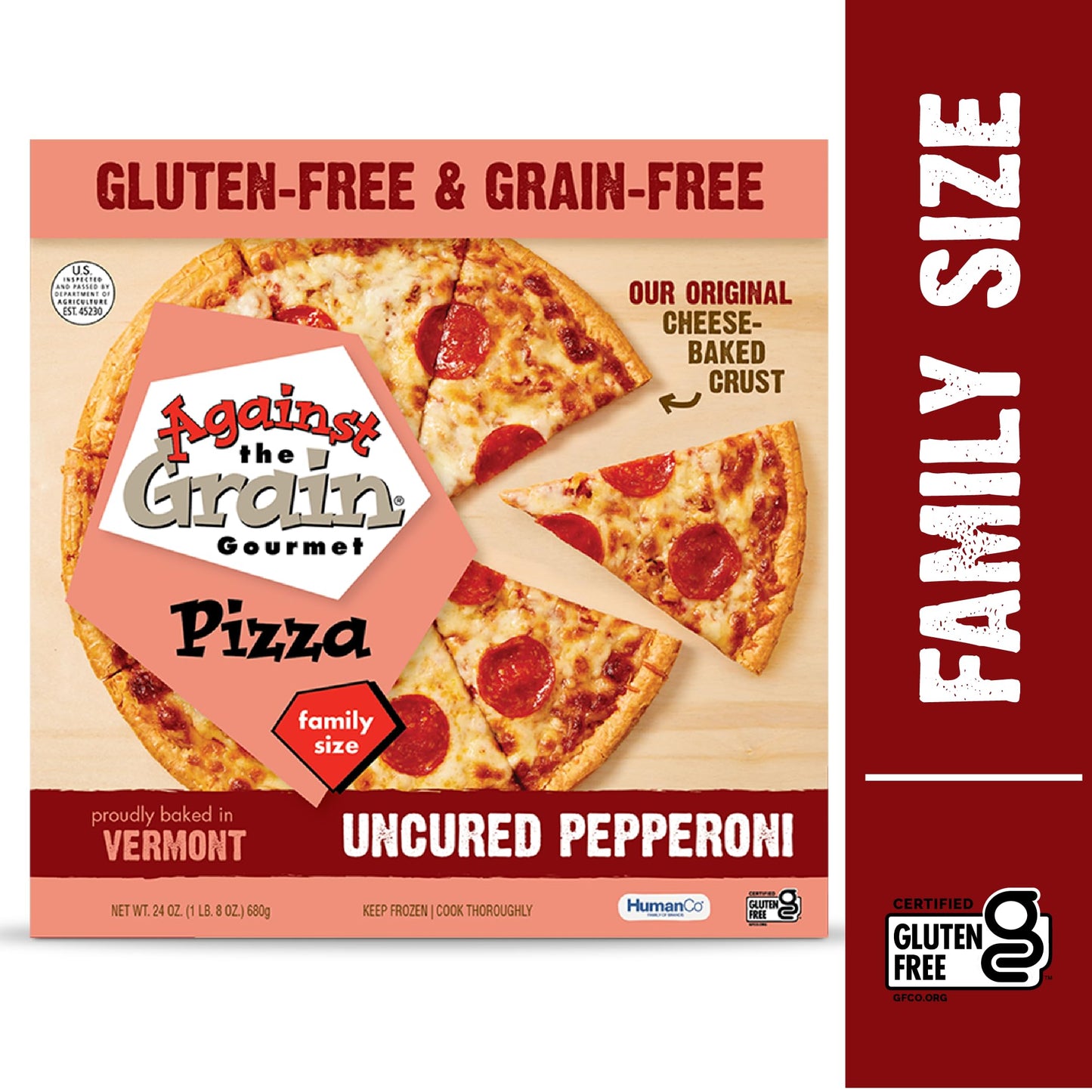 Against the Grain Gluten-Free Pepperoni Original Crust Pizza, No Grains, Seed Oils, Preservatives, or Gums, Frozen, Family Size