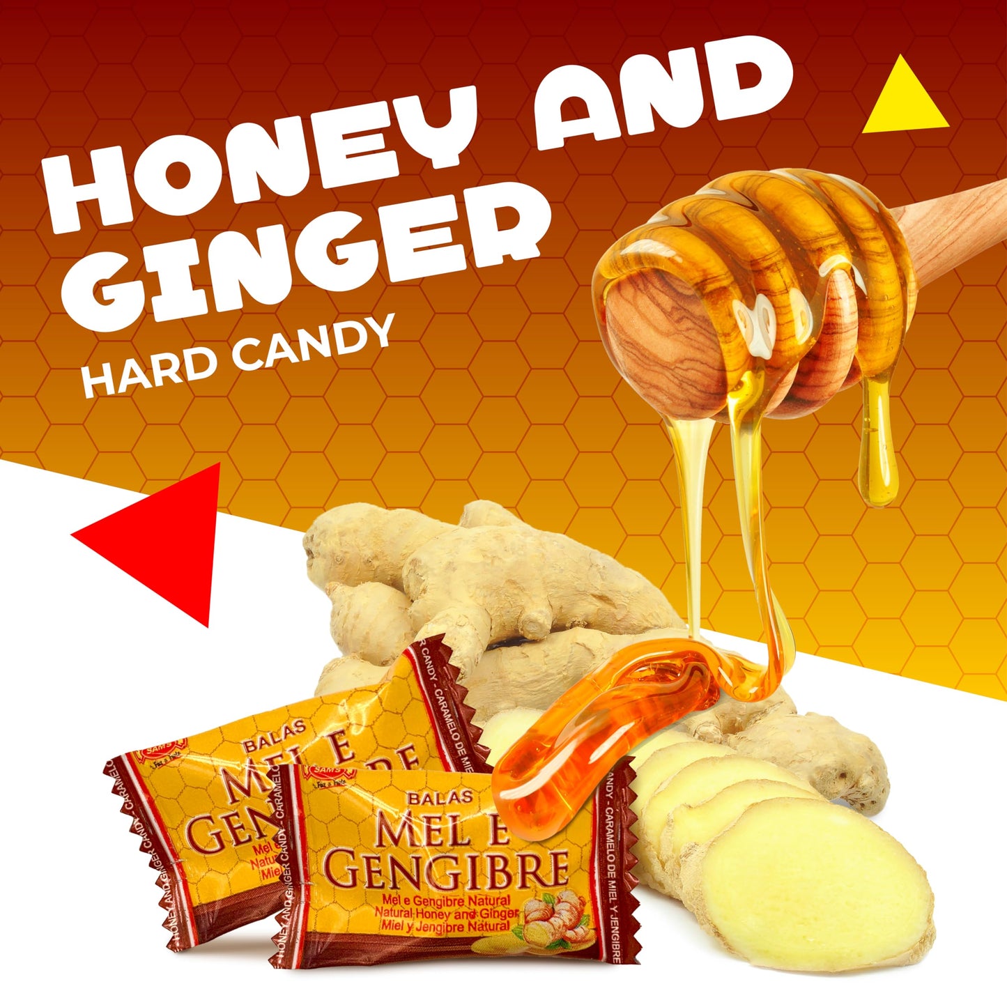 LAETAFOOD Honey and Ginger Hard Candy - 1 Pound Bag (Approx. 100 Count) - Individually Wrapped Sweet Treats
