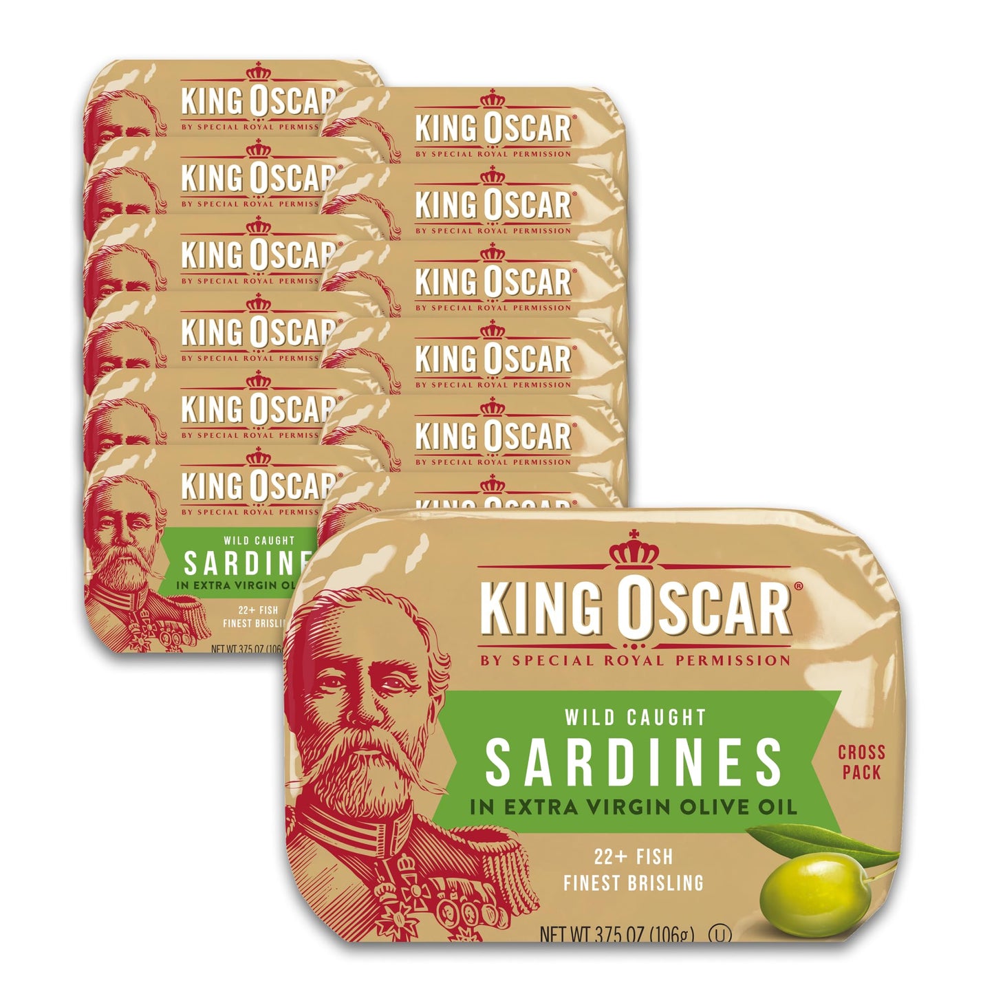 King Oscar Brisling Sardines in Extra Virgin Olive Oil, 3.75 oz Cans, Pack of 12, Model 3480060004