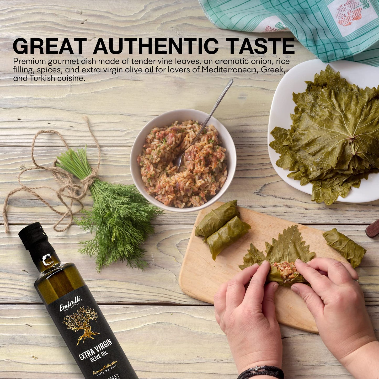 Emirelli Dolmas Stuffed G  Leaves, Vegan, Mediterranean Herbs, 14 oz (Pack of 2)