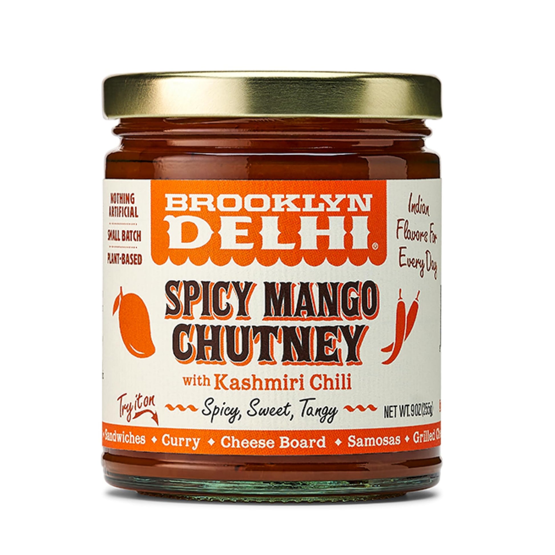 Brooklyn Delhi Spicy Mango Chutney - 9 Ounces - Made with Ripe Mangos, Golden Raisins, Fresh Ginger, Garam Masala, and Lemon Jui