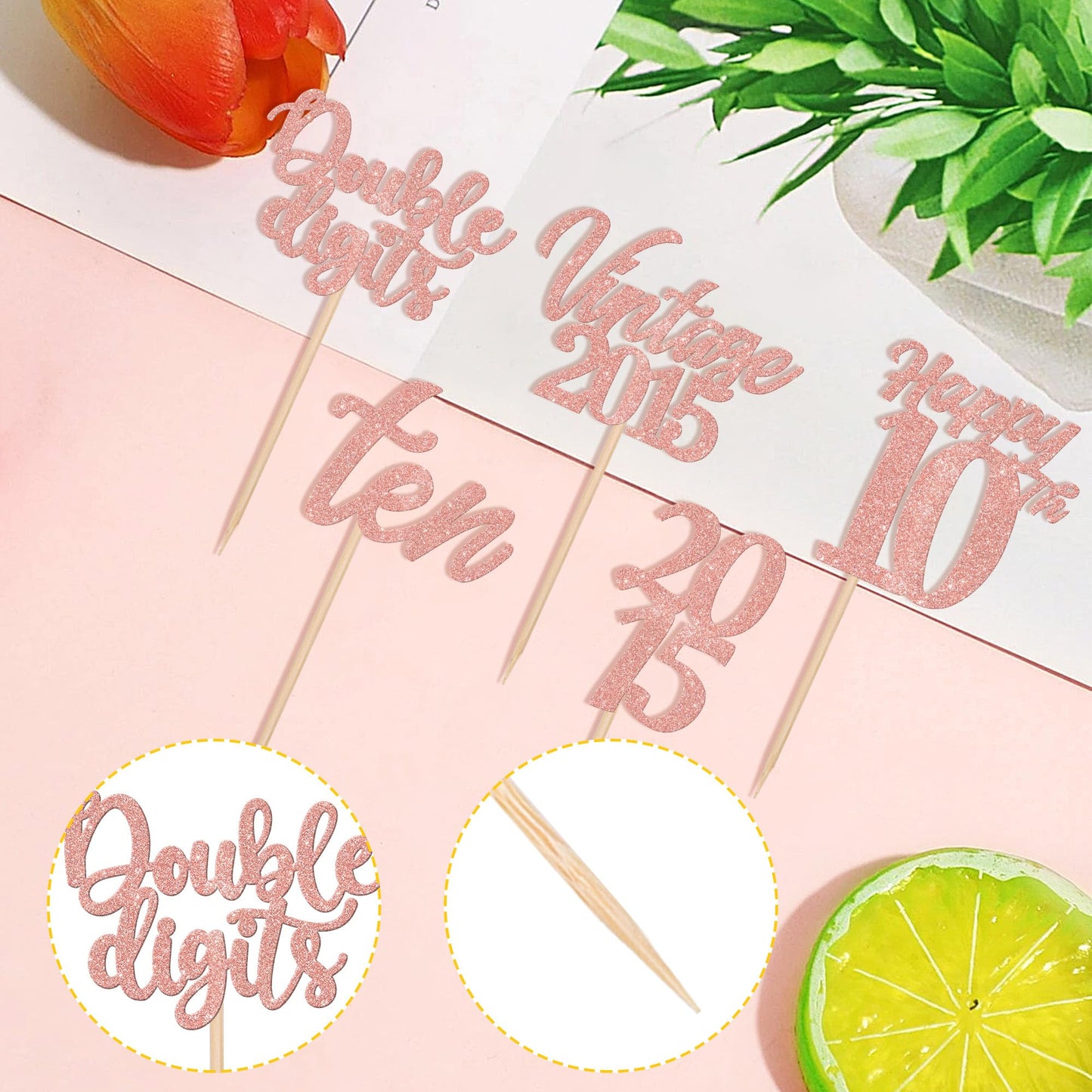 30Pcs Happy 10Th Birthday Cupcake Toppers Cheers To 10 Vintage 2015 Cupcake Picks Hello 10 Ten 10Th Birthday Decorations For 10T