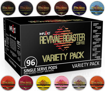 InfuSio Coffee Pods Variety Pack - 96 Count, 12 Medium & Dark Roast Blends, Compatible with Keurig 2.0 malt-inspired