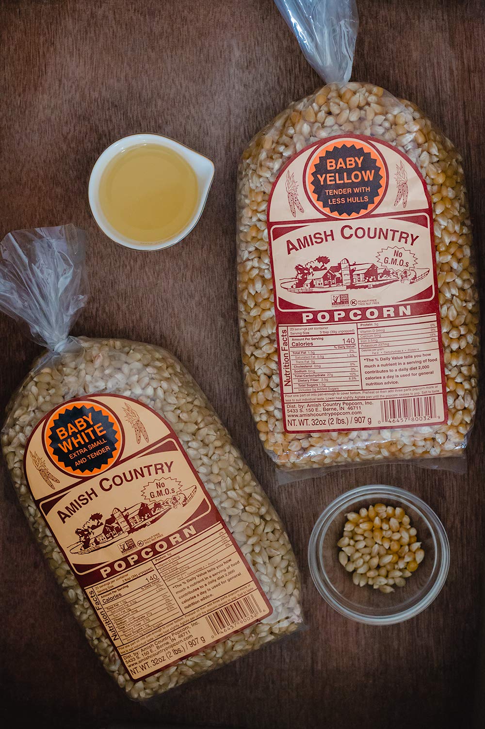 Amish Country Popcorn | 2-2 lb Bags | 2 lb Baby White & 2 lb Baby Yellow Popcorn Kernels | Old Fashioned, Non-GMO and Gluten Fre