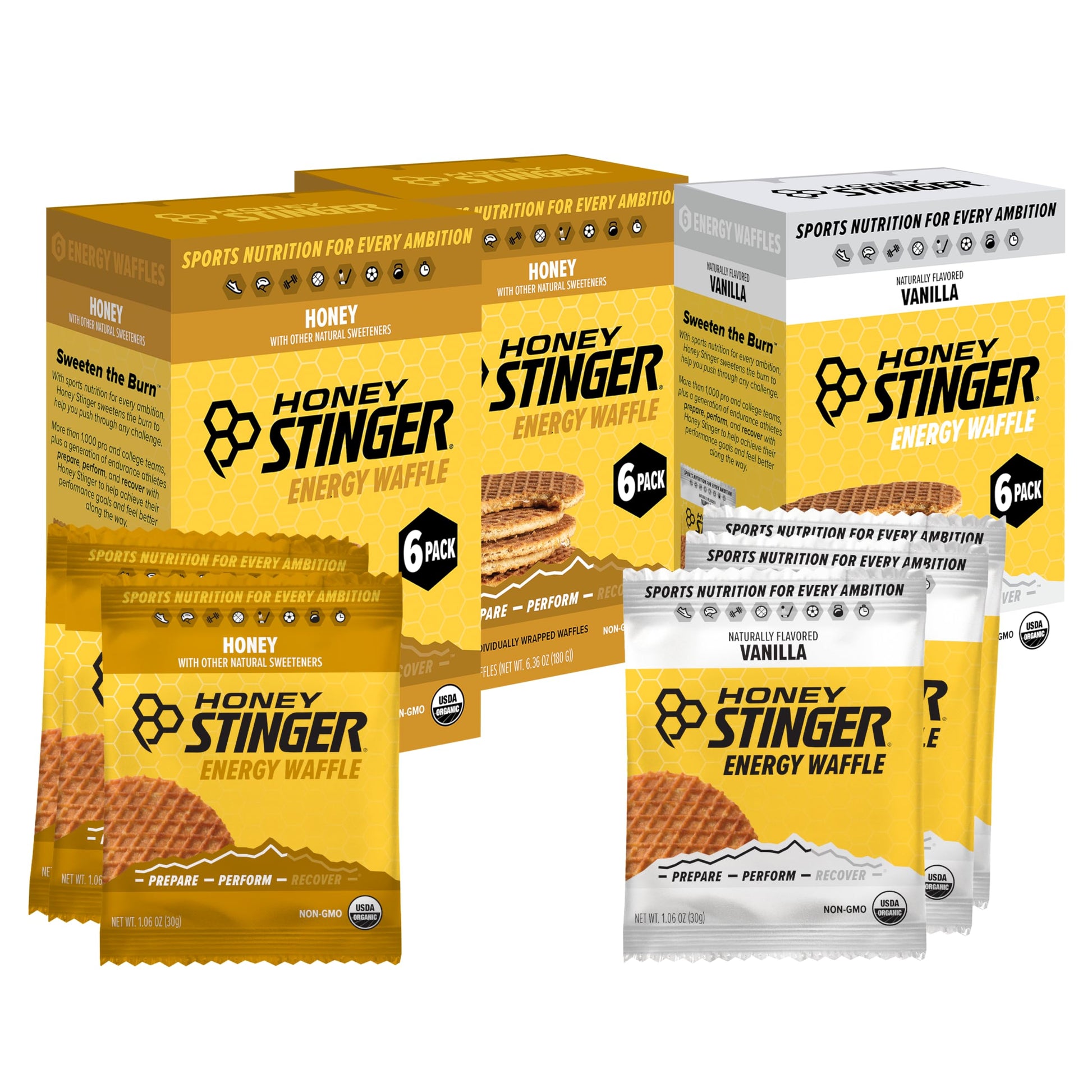 Honey Stinger Organic Energy Waffle Variety Pack - 12 Honey Waffles & 6 Vanilla Stroopwafels - 18 Count