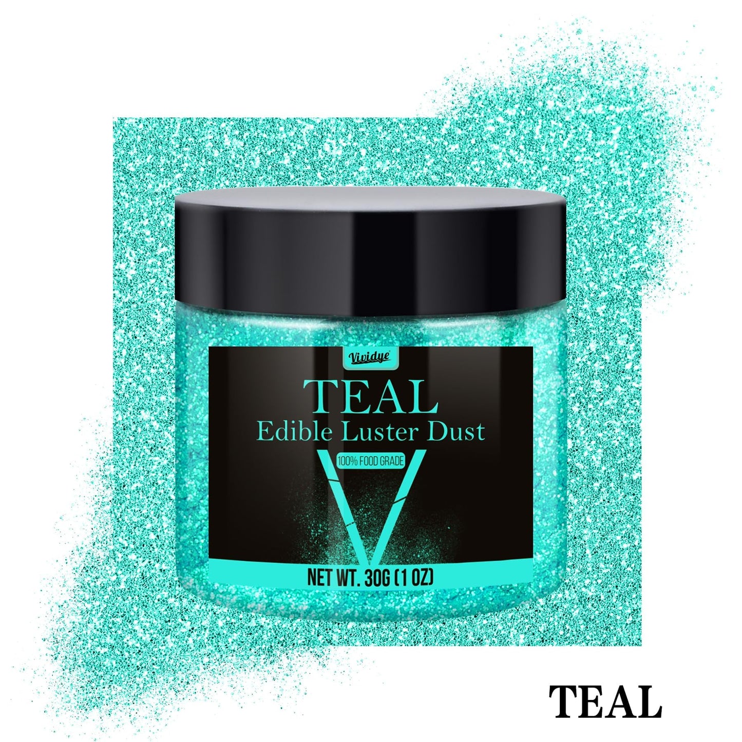 Vividye Edible Glitter Luster Dust Powder for Baking, Foods, and Drinks - 30g Teal Shimmer