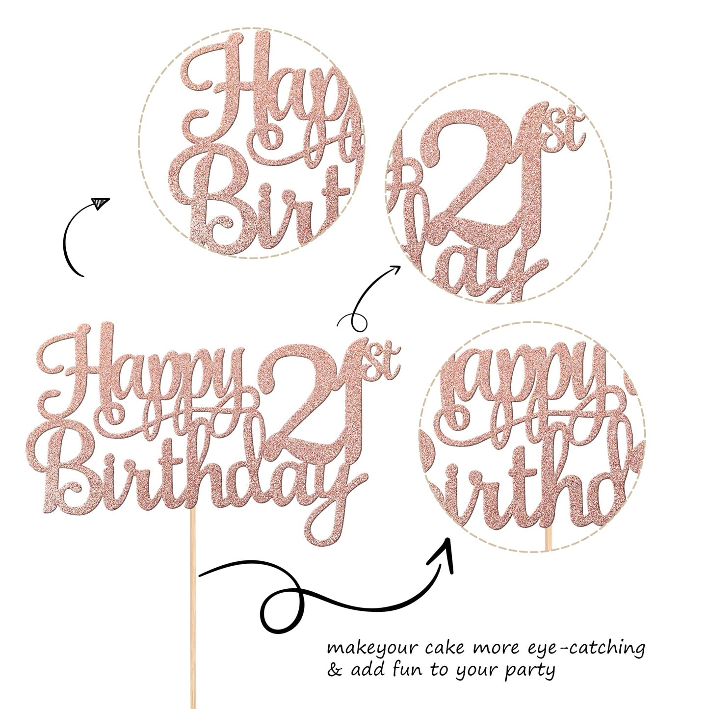 1 Pcs Happy 21St Birthday Cake Topper Glitter Cheers To 21 Years Cake Pick Number 21 Fabulous Cake Decoration For 21St Birthday Theme Party Decorations Supplies Rose Gold