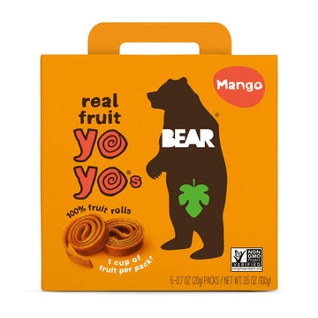 Bear Yoyo Bear, Real Fruit Yoyos, 0.7 Oz, No Added Sugar, All Natural, Non Gmo, Gluten Free, Vegan, Healthy On-The-Go Snack For