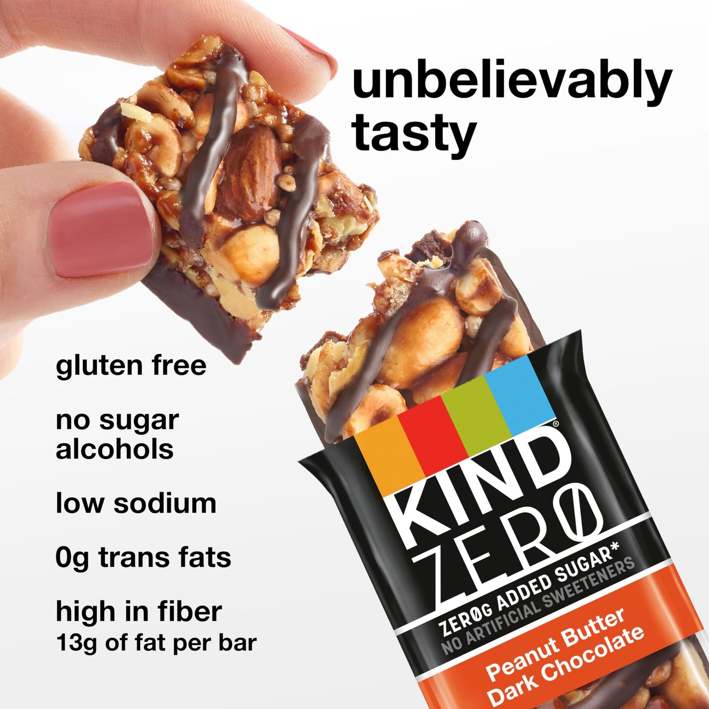 KIND ZERO Added Sugar Bars  Keto Snack  Peanut Butter Dark Chocolate  Good Source of Fiber  Gluten Free  Low Sugar  5g Protein  30 Count