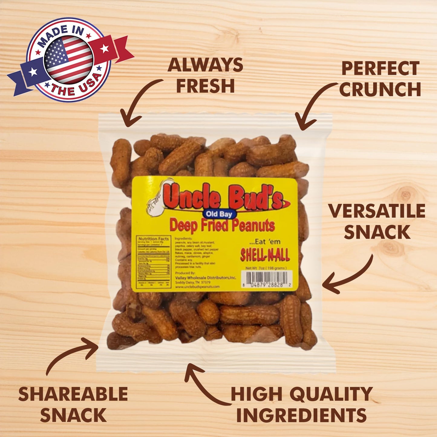 Jerky-n-Spice Uncle Buds Deep Fried Peanuts - Spicy Variety Pack, 6 Individual Packs, Ideal for Parties, 7x7x7