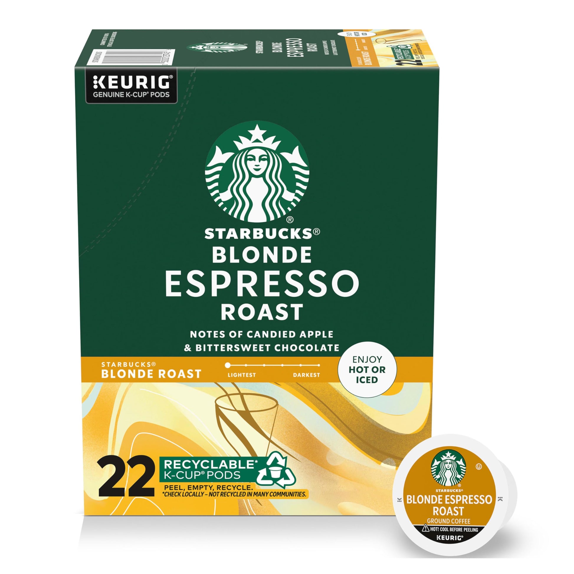 Starbucks Blonde Espresso K-Cup Coffee Pods 22 Count 8.9Oz Box