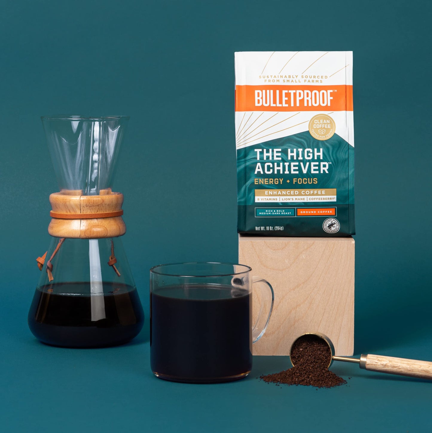 Bulletproof The High Achiever Ground Coffee, 10 Ounces (Pack Of 3), Medium-Dark Roast Enhanced Coffee With Lion'S Mane Mushroom, B Vitamins, And Adaptogens For Energy And Focus