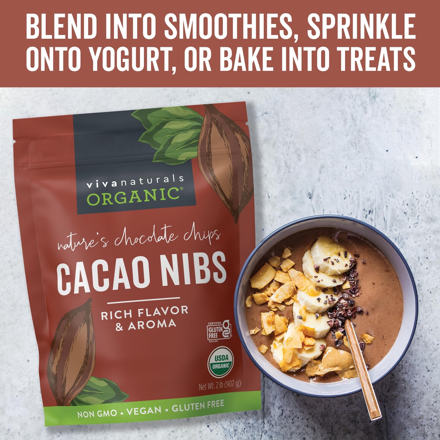 Viva Naturals Organic Cacao Nibs, 2 Lb - Certified Keto And Vegan Superfood, Perfect For Gluten Free Baking And Smoothie Topper,