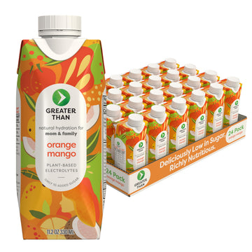 Greater Than Electrolyte Drink with Coconut Water, Low Sugar, Orange Mango, 11.2 Fl Oz (Pack of 24)