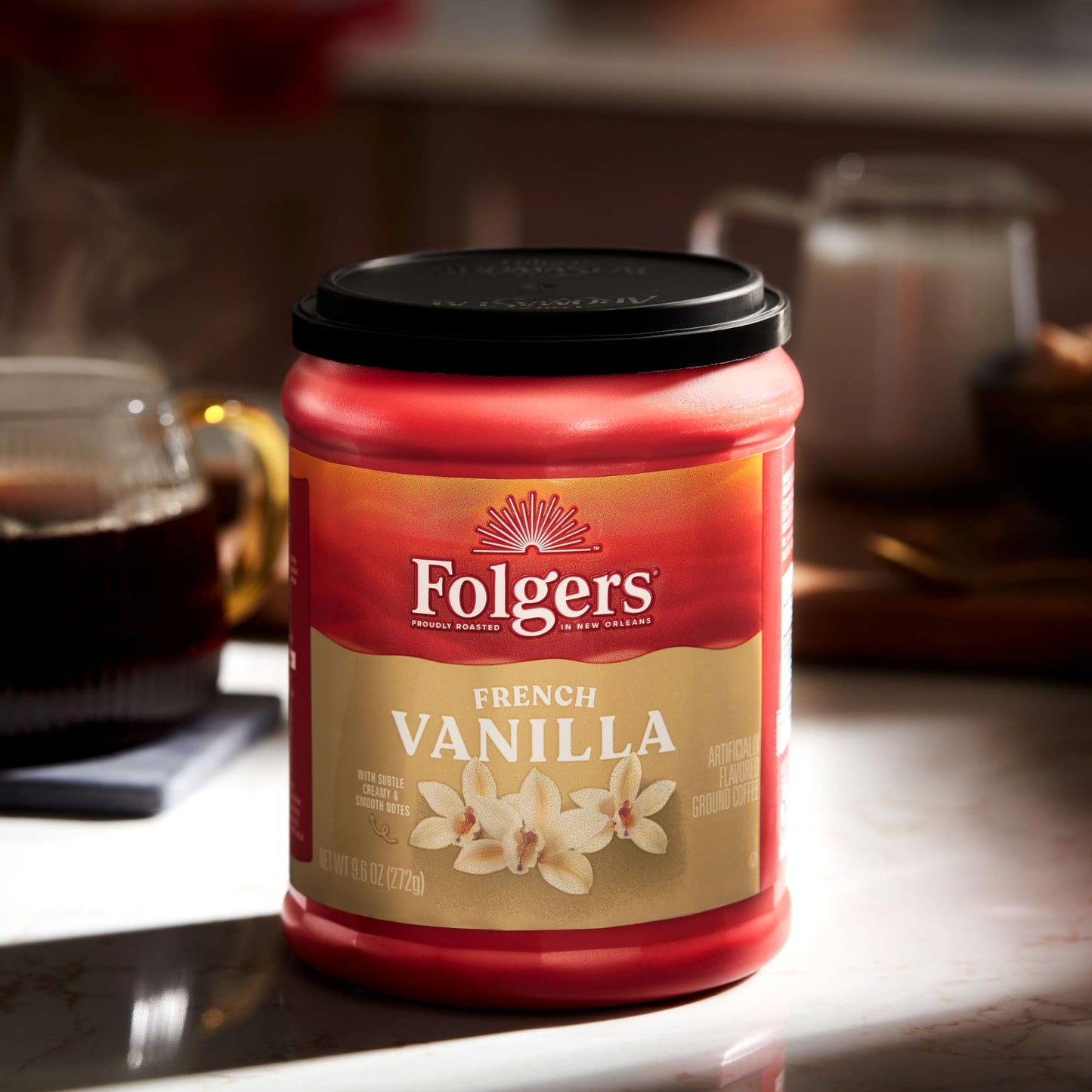 Folgers French Vanilla Flavored Ground Coffee, 9.6 Ounce Canister (Pack Of 6)