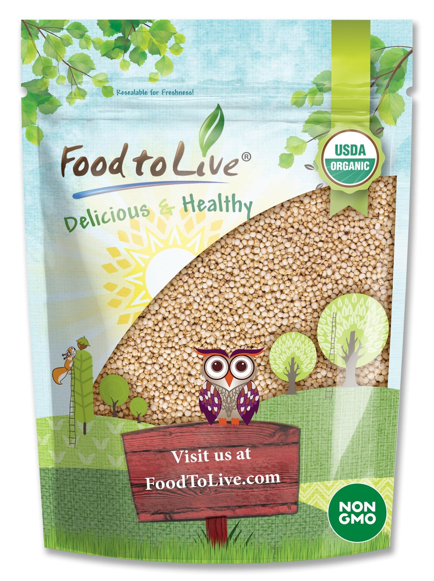 Food to Live Organic Puffed Quinoa, 2 Ounces - Crispy White Quinoa Pop. Non-GMO, Vegan, Kosher, Bulk. Perfect for Breakfast Cere