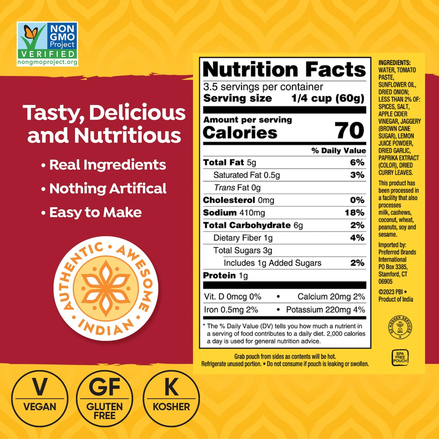 Tasty Bite Goan Style Spicy Vindaloo Simmer Sauce, 7-Ounce 5-Pack, 3-4 Servings Per Pouch, Vegan, Kosher, Non GMO