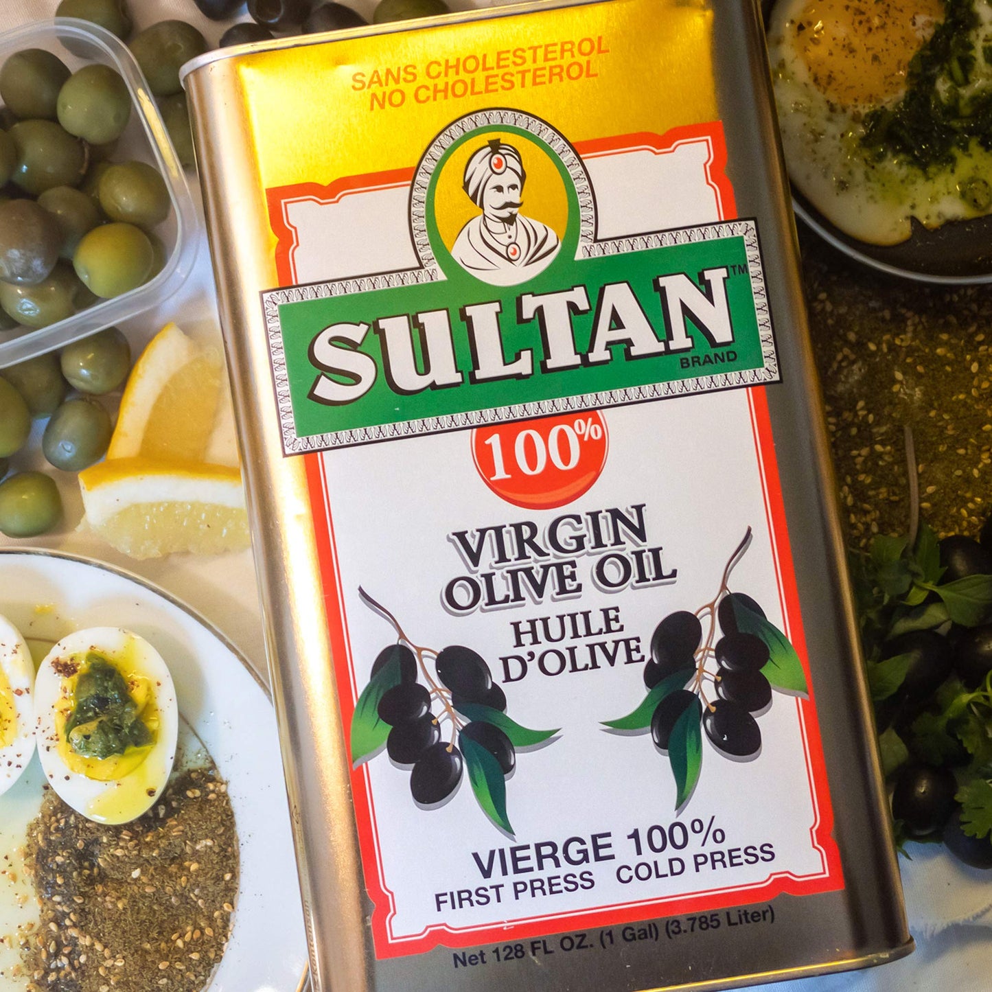 Sultan Premium Virgin Olive Oil - First Cold-Pressed, Cholesterol-Free - 128 FL. OZ - Ideal for Salads and Cooking
