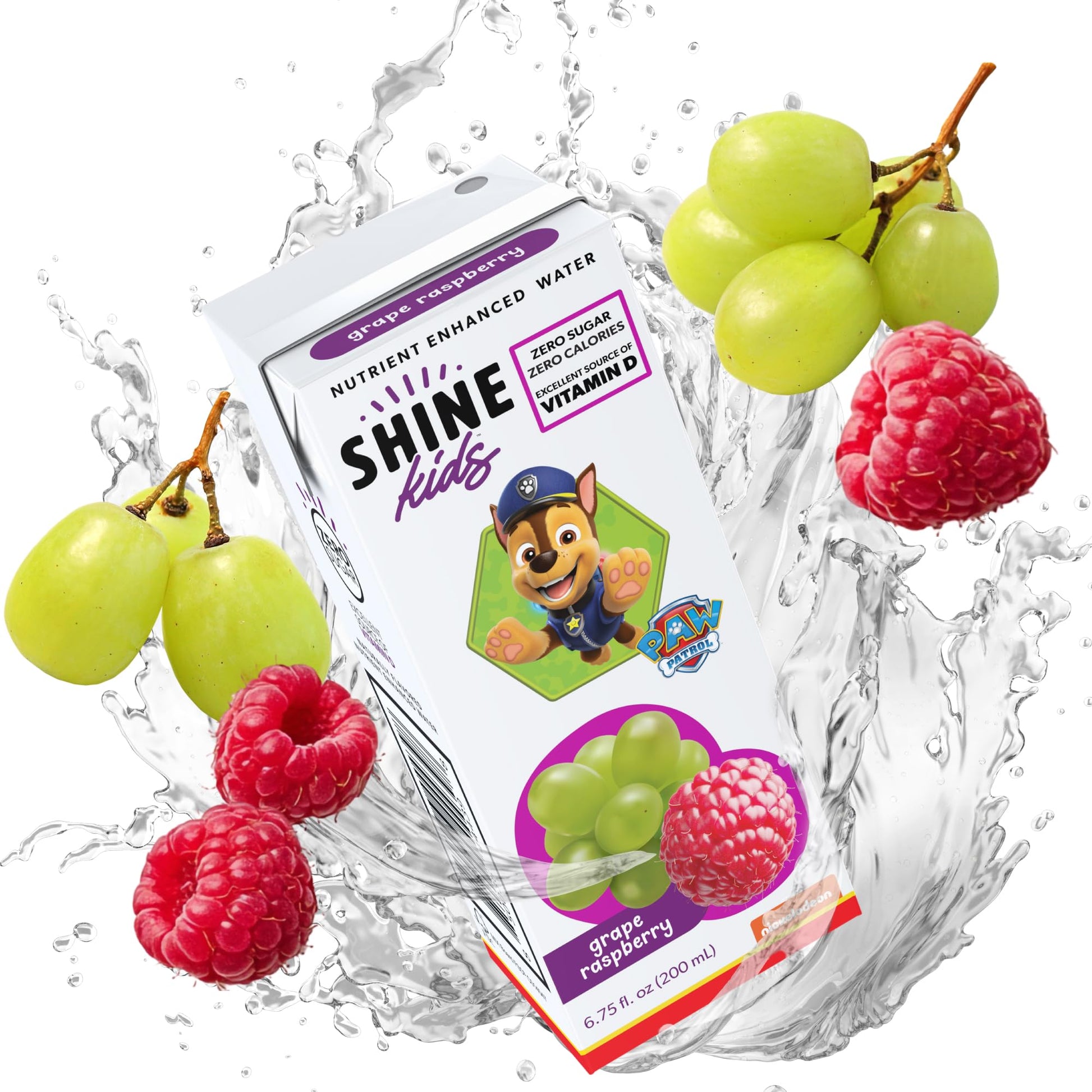 ShineKids x Paw Patrol Vitamin D Juice Box Healthy Drinks for Kids, Grape Raspberry, 32 Pack, Sugar Free Kids Juice Boxes, 0 Cal