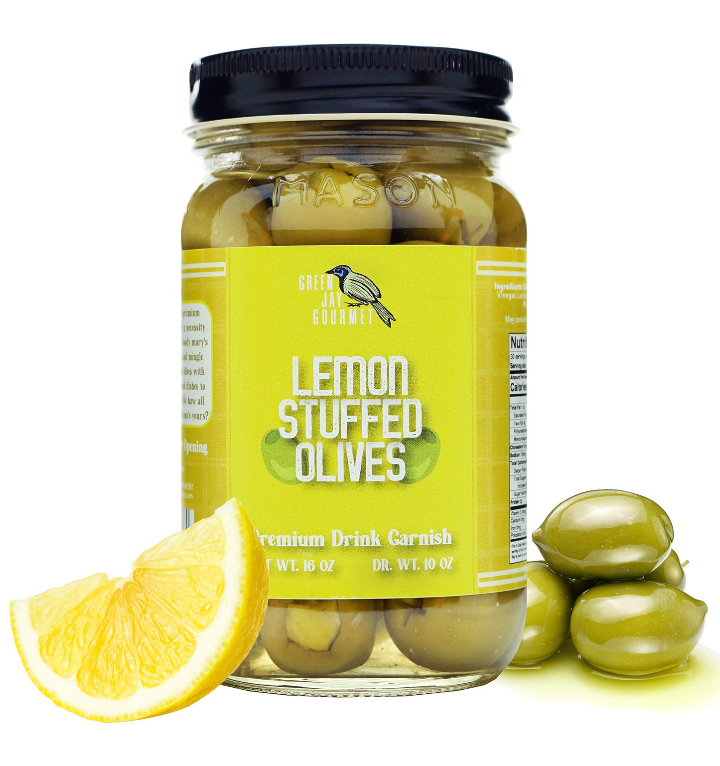 Green Jay Gourmet Stuffed Green Olives - Large 16 Ounces - All Natural Cocktail Garnish & Cheese Board Recipes