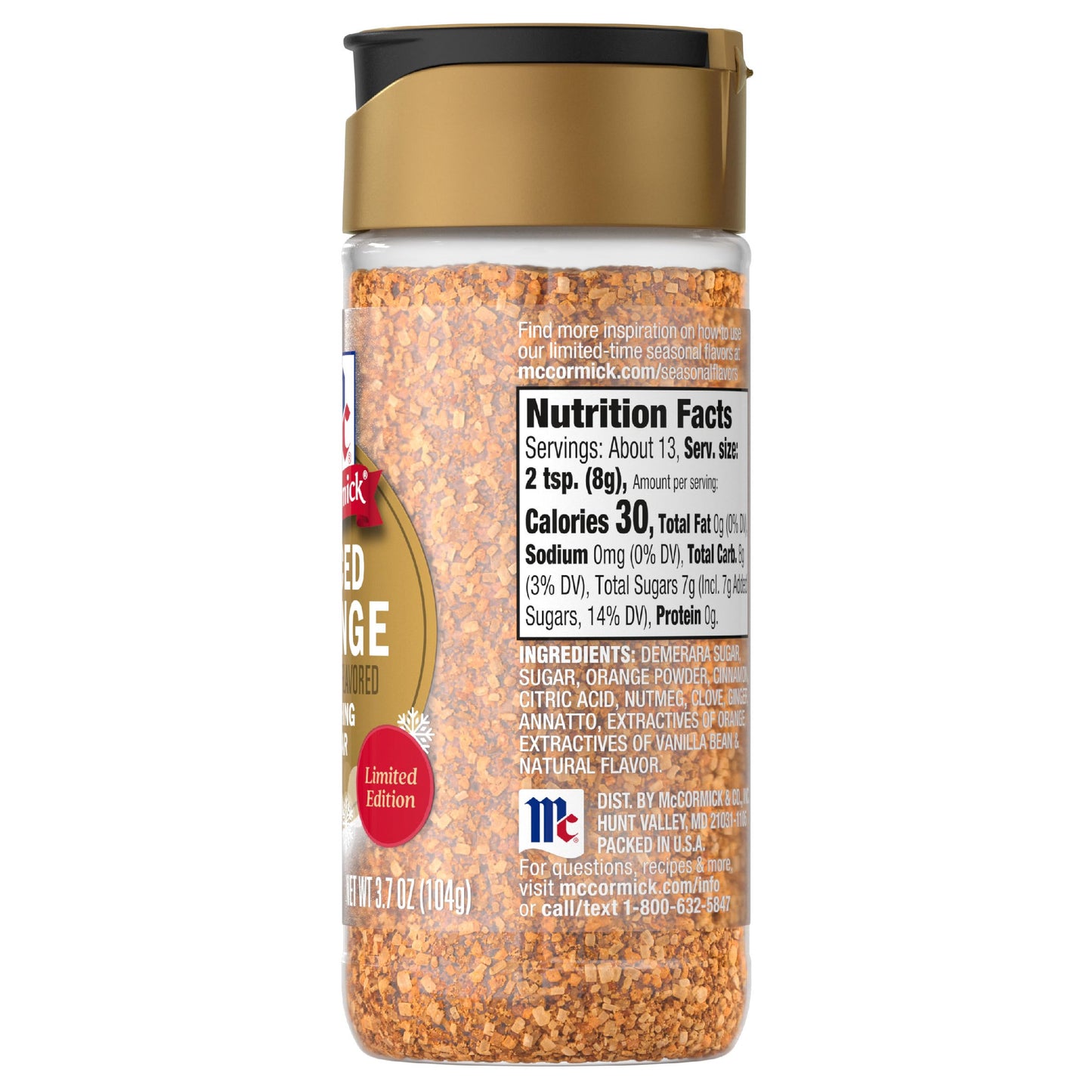 McCormick Finishing Sugar  Spiced Orange  Limited Edition  Bright Citrus Flavor with Warm Spices  For Muffins  Pie  Cocktails  Cider  Tea  and More  3.7 oz