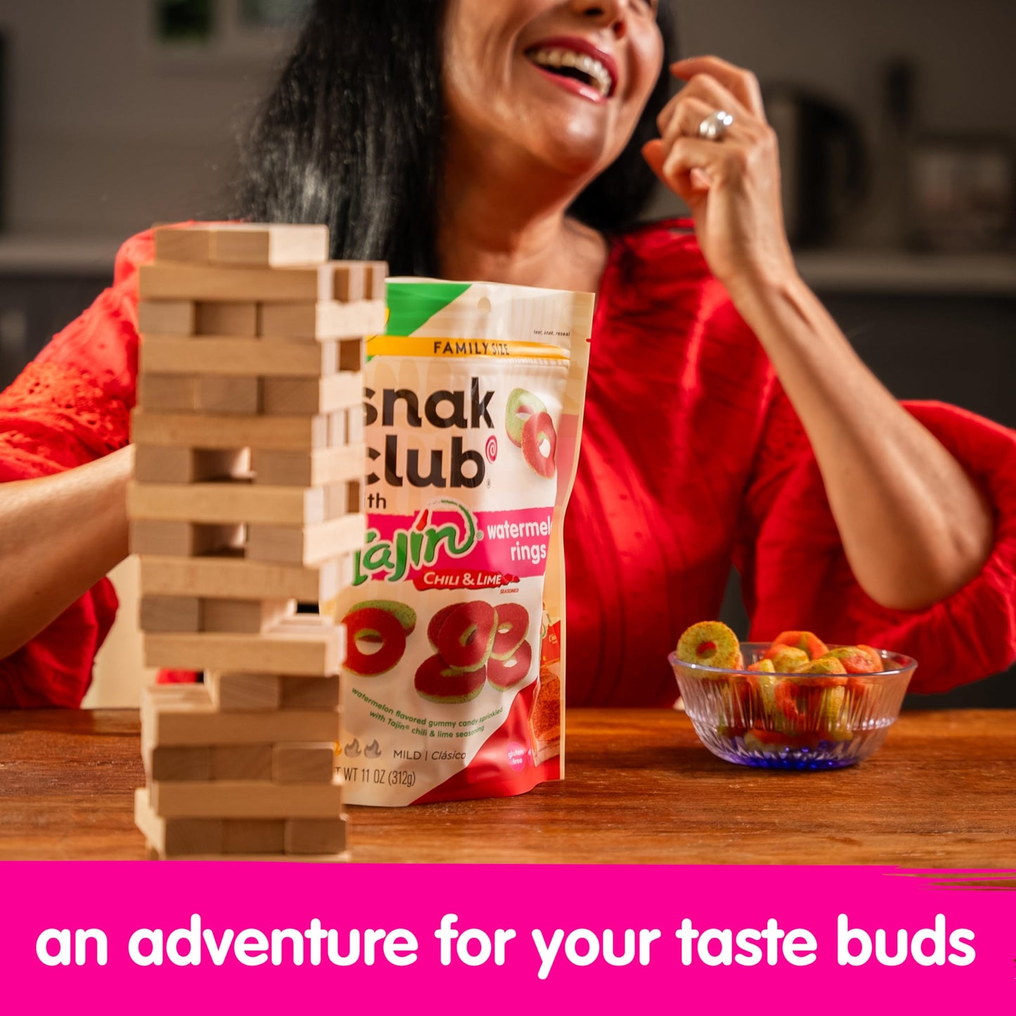 Snak Club Tajin Watermelon Rings, Chili & Lime Gummy Snacks, Mild in Heat Bold in Flavor, Gluten-Free Snack, 2.25oz,(Pack of 12)