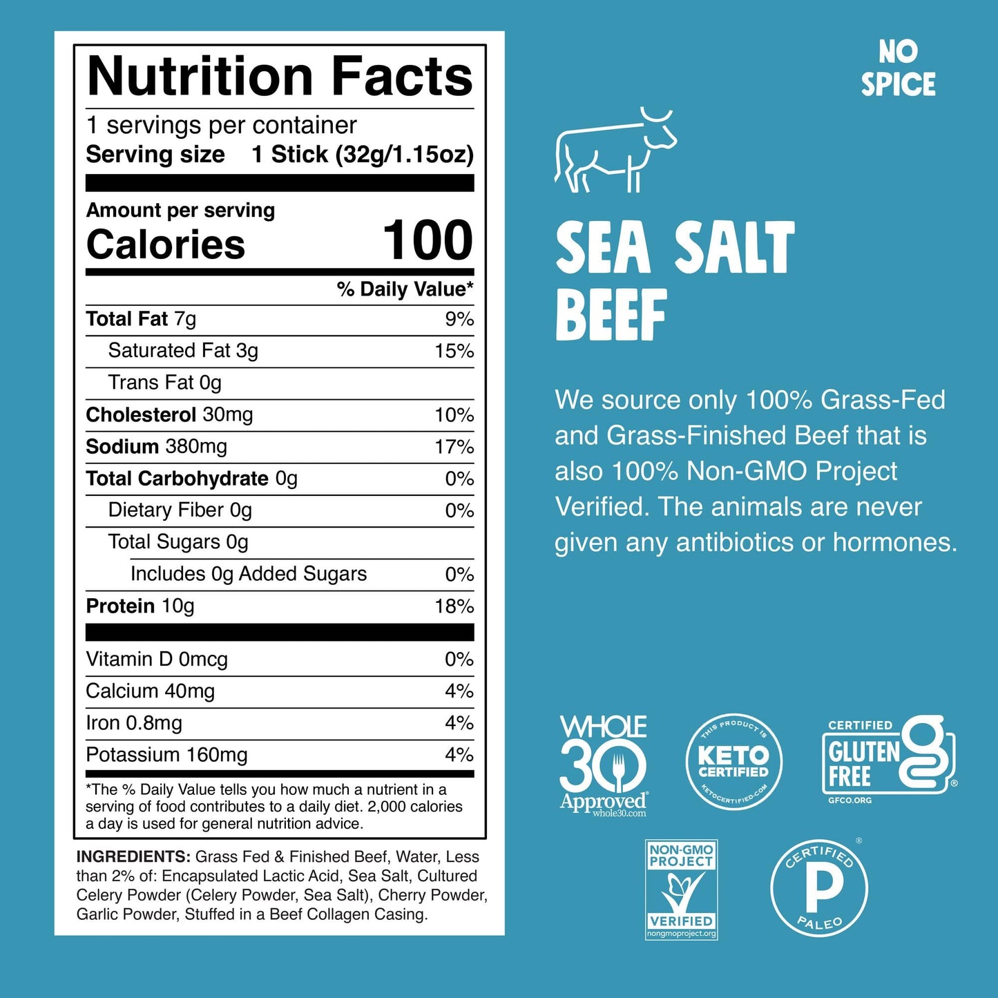 Chomps Beef Jerky Snack Sticks - Grass-Fed, Sea Salt, 10-Pack, 1.15 oz Each, Keto, Paleo, Gluten-Free, Zero Sugar, Non-GMO