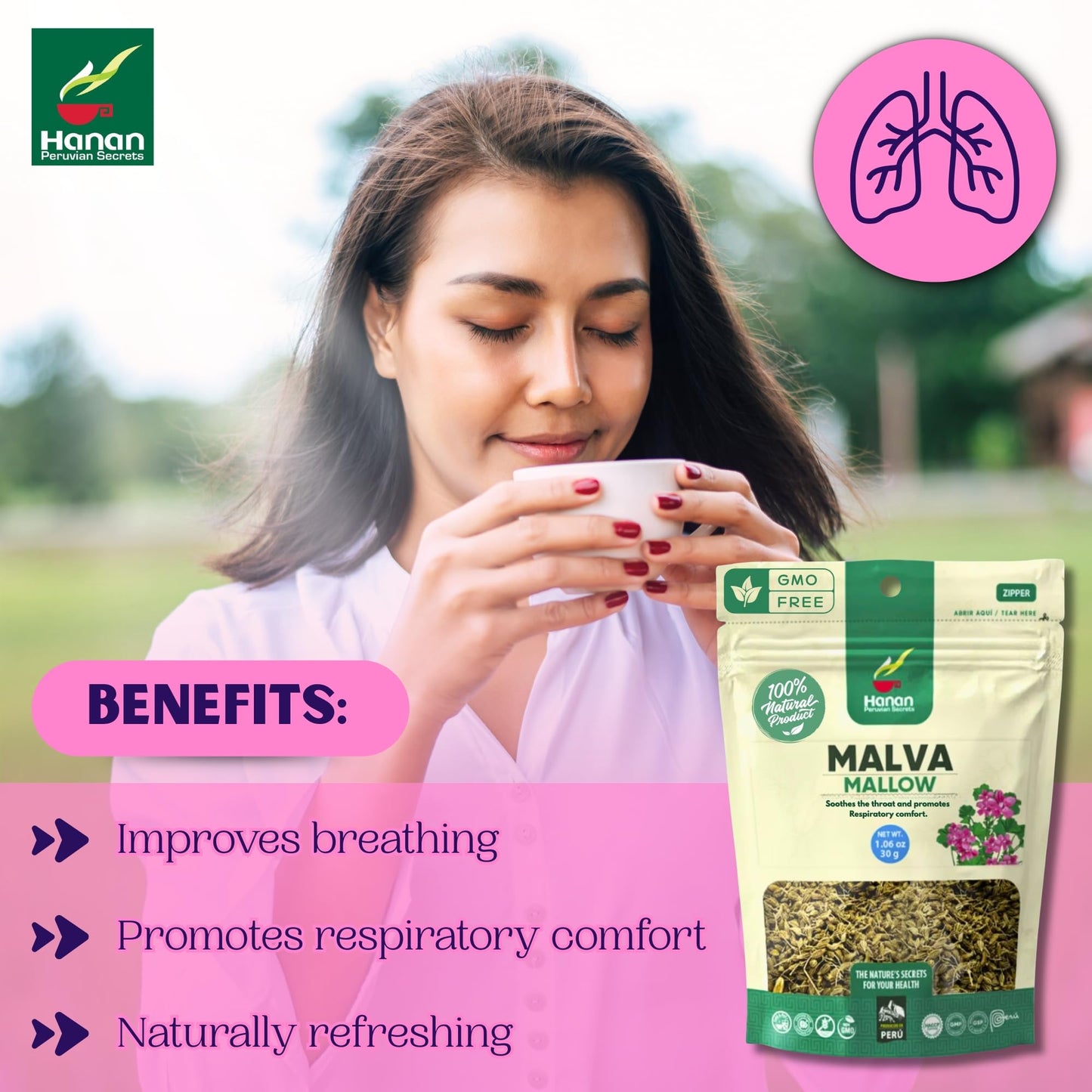 Hanan Loose Leaf Herbal Tea, Malva (Mallow), 1.1oz / 30g Dried Leaves from Peru