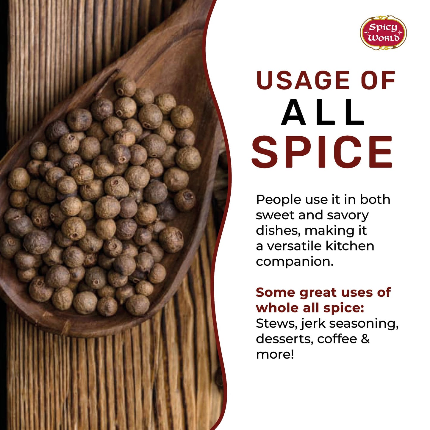 Allspice Whole Berries 5 Ounce Bag - by Spicy World (All Spice) | All Spice Pimento Jamaica Pepper for Cooking & Seasoning | Ver