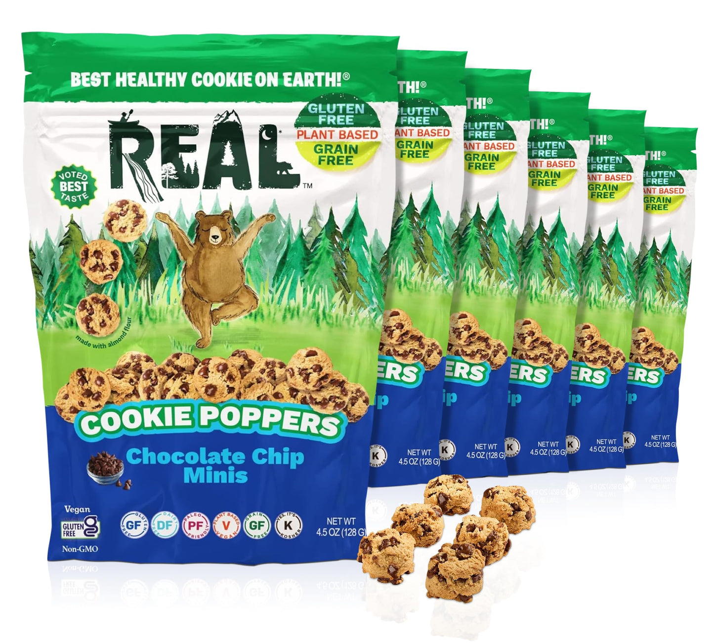 REAL Chocolate Chip Mini Cookie Poppers - Bite-sized Gluten Free Semi Soft Baked Cookies - Dairy Free, Vegan, Kosher, Paleo - De